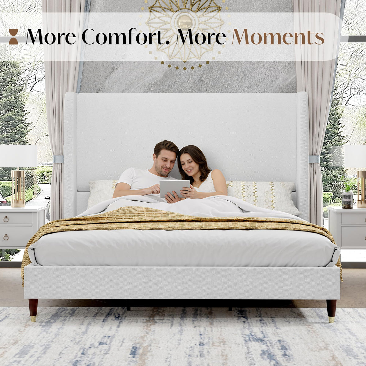 Queen Bed Frame Upholstered Bed White M94233