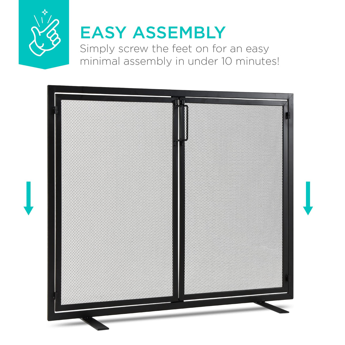 38.5x31in 2-Door Black Wrought Iron Fireplace Screen S587748