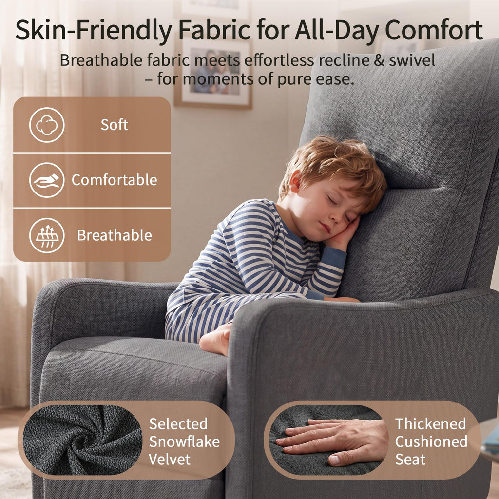 Dark Gray Velvet Swivel Rocker Chair F89676