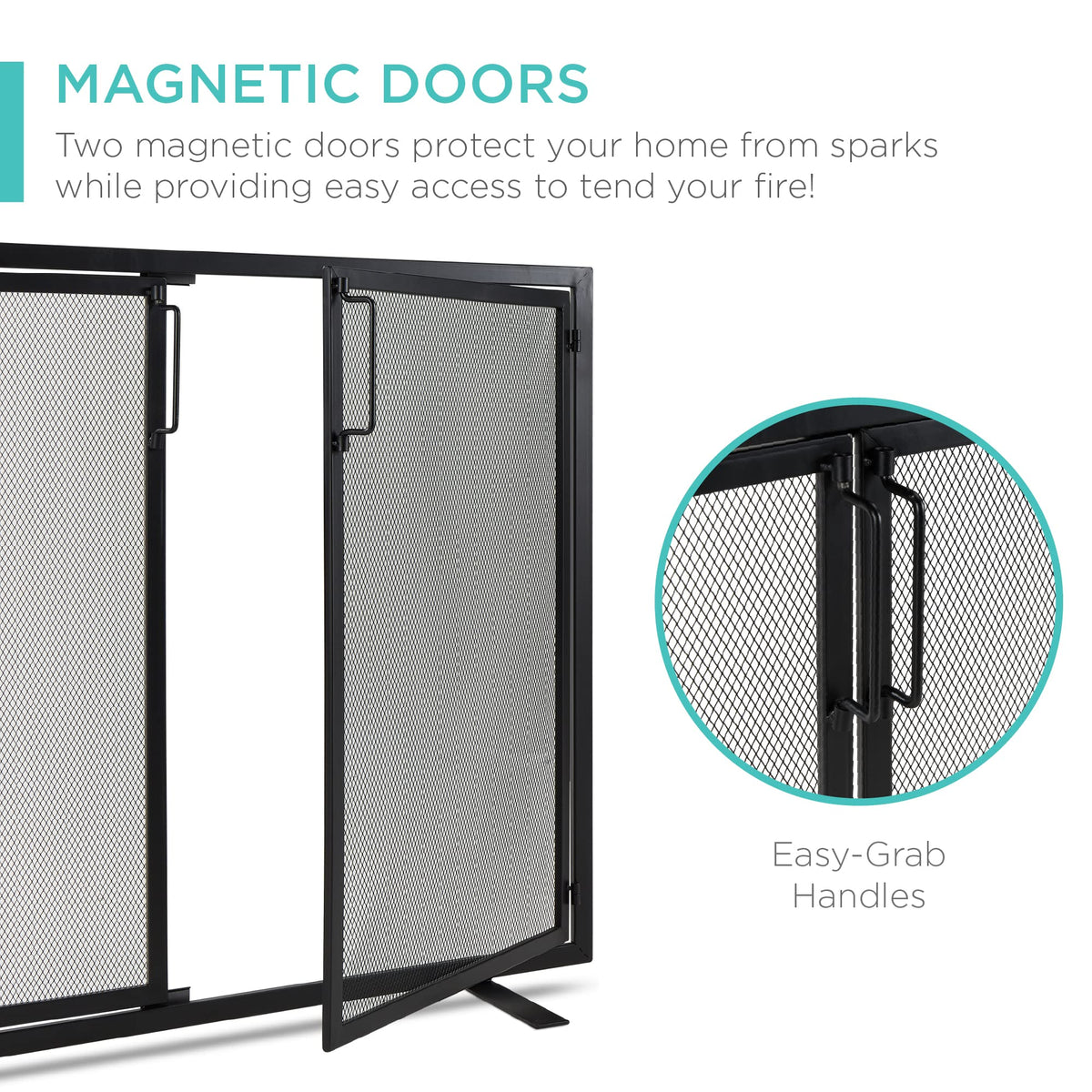38.5x31in 2-Door Black Wrought Iron Fireplace Screen S587748