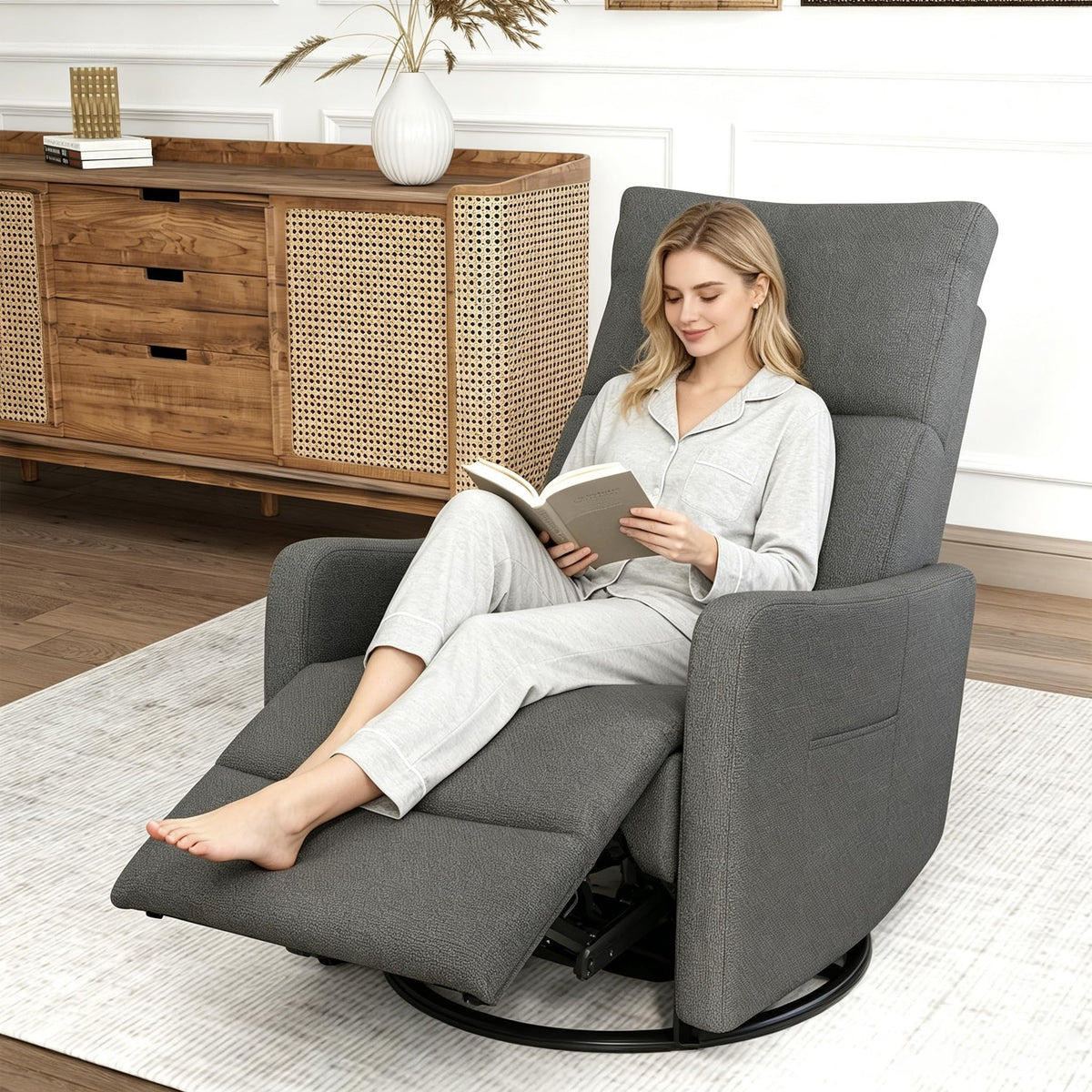 Dark Gray Velvet Swivel Rocker Chair F89676