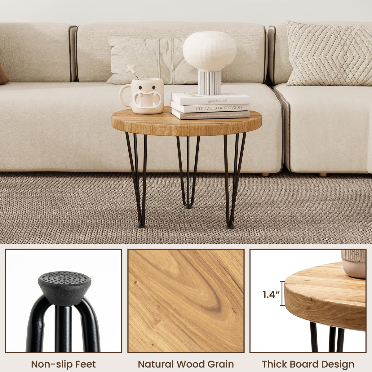 Round Elm Wood Nesting Coffee Table with Metal Legs N101153