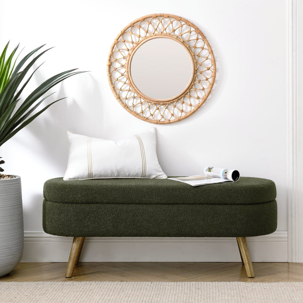 Oval Storage Bench with Rubber Wood Legs Green F34190