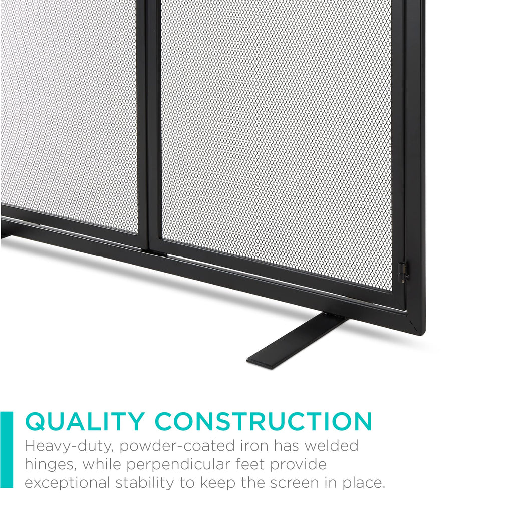 38.5x31in 2-Door Black Wrought Iron Fireplace Screen S587748
