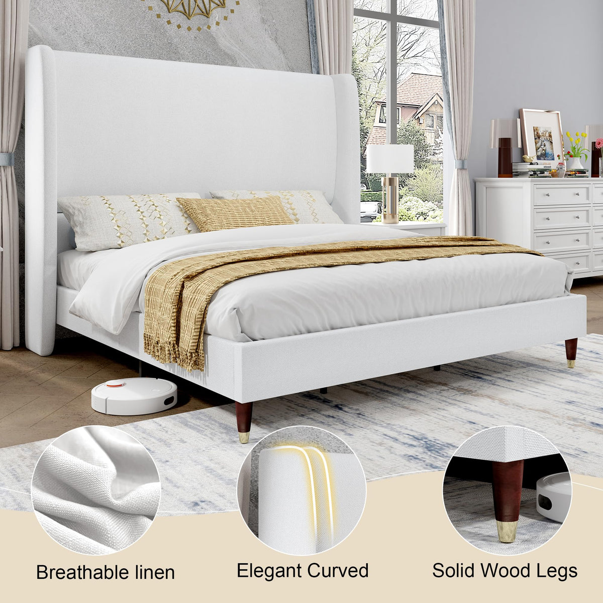 Queen Bed Frame Upholstered Bed White M94233