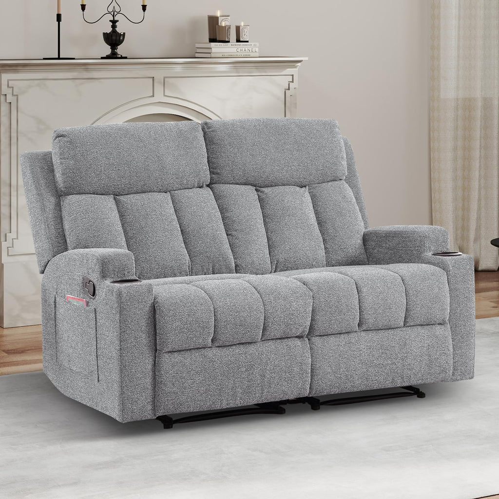 Soft Fabric 2 Seat Recliner Sofa with Cup Holders U248