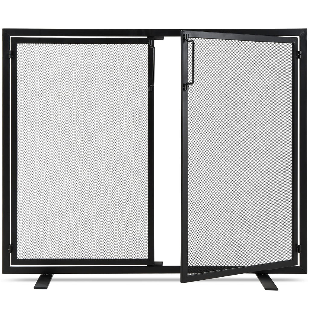 38.5x31in 2-Door Black Wrought Iron Fireplace Screen S587748